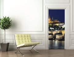 Samolepka na dvee flie 90 x 220  Vltava river, Charles Bridge and St. Vitus Cathedral at night, 90 x 220 cm