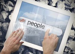 Fototapeta pltno 240 x 174, 62169179 - Hand touching people on search bar on tablet screen - Ruka se dotk lid na vyhledvacm panelu na obrazovce tabletu