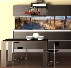 Fototapeta do kuchyn flie 260 x 60  path to North sea beach in gold sunshine, 260 x 60 cm