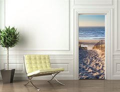 Samolepka na dvee flie 90 x 220  path to North sea beach in gold sunshine, 90 x 220 cm