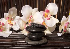 Fototapeta papr 184 x 128, 6260873 - Massage stones and orchid flowers on bamboo