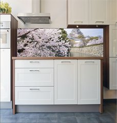 Fototapeta do kuchyn flie 180 x 60  Japanese cherry blossoms and castle in spring, 180 x 60 cm