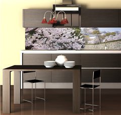 Fototapeta do kuchyn flie 260 x 60  Japanese cherry blossoms and castle in spring, 260 x 60 cm