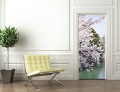 Samolepka na dvee flie 90 x 220  Japanese cherry blossoms and castle in spring, 90 x 220 cm