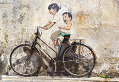 Samolepka flie 145 x 100, 62780970 - Little Children on a Bicycle Mural.