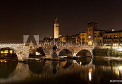 Fototapeta pltno 174 x 120, 62797255 - Verona, il Ponte Pietra di notte