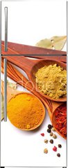 Samolepka na lednici flie 80 x 200  Spices and herbs. Curry, saffron, turmeric, cinnamon over white, 80 x 200 cm