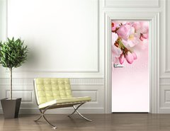 Samolepka na dvee flie 90 x 220, 62918390 - Spring flowers background with pink blossom