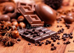 Samolepka flie 200 x 144, 63094547 - uova pasquali e cioccolato assortito sul tavolo di legno