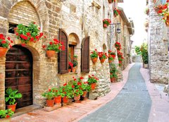 Fototapeta200 x 144  Picturesque lane with flowers in an Italian hill town, 200 x 144 cm