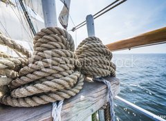 Fototapeta vliesov 100 x 73, 63459591 - Wooden pulley and ropes on old yacht. - Devn kladka a lana na star jacht.