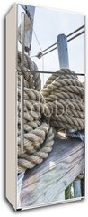Samolepka na lednici flie 80 x 200  Wooden pulley and ropes on old yacht., 80 x 200 cm