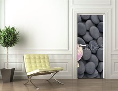 Samolepka na dvee flie 90 x 220  Gorgeous orchid and thin bamboo grove on pebbles, 90 x 220 cm