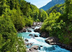 Samolepka flie 100 x 73, 63640355 - Vivid Swiss landscape with  pure river stream - iv vcarsk krajina s istm nm tokem