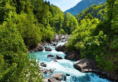 Fototapeta174 x 120  Vivid Swiss landscape with pure river stream, 174 x 120 cm