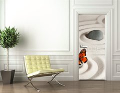 Samolepka na dveře fólie 90 x 220, 63675122 - Zen rocks with butterfly - Zen skály s motýlem