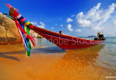 Samolepka flie 145 x 100, 6382475 - Traditional Thai Longtail boat on the beach