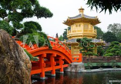 Fototapeta papr 184 x 128, 63996525 - The Golden pavilion and red bridge in Nan Lian Garden, Hong Kong - Zlat pavilon a erven most v Nan Lian Garden, Hong Kong
