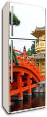 Samolepka na lednici fólie 80 x 200, 63996525 - The Golden pavilion and red bridge in Nan Lian Garden, Hong Kong - Zlatý pavilon a červený most v Nan Lian Garden, Hong Kong