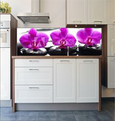 Fototapeta do kuchyn flie 180 x 60  Three orchid flower and stones with reflection in water drops, 180 x 60 cm