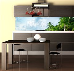Fototapeta do kuchyn flie 260 x 60  sunset on Seychelles beach, 260 x 60 cm