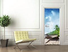Samolepka na dvee flie 90 x 220  sunset on Seychelles beach, 90 x 220 cm