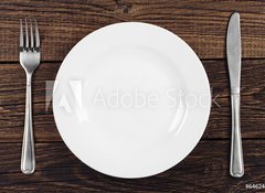 Fototapeta100 x 73  Empty plate, fork and knife, 100 x 73 cm
