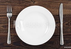 Fototapeta145 x 100  Empty plate, fork and knife, 145 x 100 cm