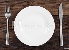 Fototapeta160 x 116  Empty plate, fork and knife, 160 x 116 cm