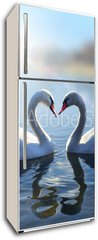 Samolepka na lednici fólie 80 x 200, 64665016 - Swans on blue lake water in sunny day - Labutě na modré jezero v slunečných dnech