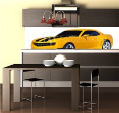 Fototapeta do kuchyn flie 260 x 60  Yellow Sports Car, 260 x 60 cm