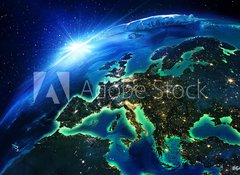 Samolepka flie 100 x 73, 64898430 - land area in Europe the night