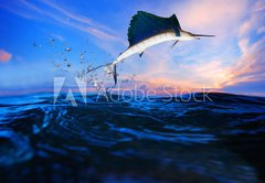 Fototapeta145 x 100  sailfish flying over blue sea ocean, 145 x 100 cm