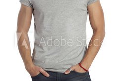 Fototapeta174 x 120  man wearing blank t shirt. Isolated on white., 174 x 120 cm