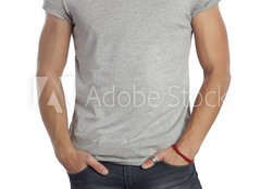 Fototapeta240 x 174  man wearing blank t shirt. Isolated on white., 240 x 174 cm