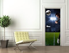 Samolepka na dvee flie 90 x 220  Hispanic Soccer Player heading the ball, 90 x 220 cm