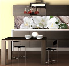 Fototapeta do kuchyn flie 260 x 60  Jasmine flowers over old wooden table., 260 x 60 cm