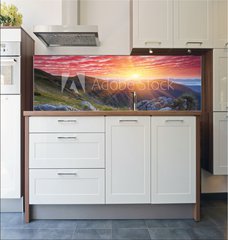 Fototapeta do kuchyn flie 180 x 60, 66580383 - Dawn with flowers in the mountains