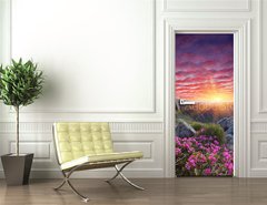 Samolepka na dvee flie 90 x 220, 66580383 - Dawn with flowers in the mountains