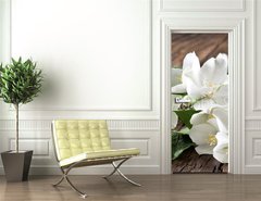 Samolepka na dvee flie 90 x 220, 66646969 - Jasmine flowers over old wooden table.