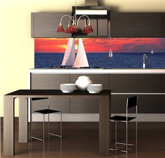 Fototapeta do kuchyně fólie 260 x 60, 6680599 - Sailboats at sunset - Plachetnice při západu slunce