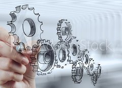 Fototapeta plátno 160 x 116, 67228705 - businessman hand draws gear to success - podnikatel ruka kreslí rychlost k úspěchu