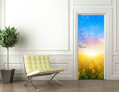 Samolepka na dvee flie 90 x 220  Morning sunflower field, 90 x 220 cm