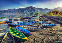 Fototapeta174 x 120  Boats in Pokhara lake, 174 x 120 cm