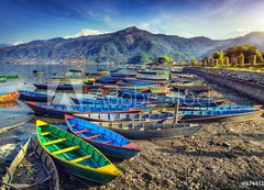 Samolepka fólie 200 x 144, 67441176 - Boats in Pokhara lake - Lodě v jezeře Pokhara