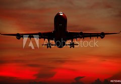 Fototapeta174 x 120  Air travel  Silhouett of plane and sunset, 174 x 120 cm