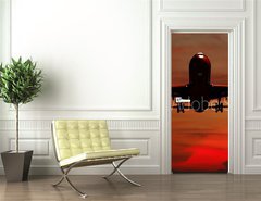 Samolepka na dvee flie 90 x 220  Air travel  Silhouett of plane and sunset, 90 x 220 cm