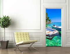 Samolepka na dvee flie 90 x 220  boat at islas de rosario colombia, 90 x 220 cm