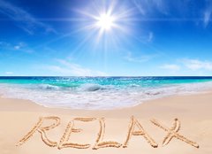 Fototapeta pltno 240 x 174, 67705269 - word  relax  on the tropical beach - slovo relaxovat na tropick pli