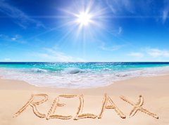 Samolepka flie 270 x 200, 67705269 - word  relax  on the tropical beach - slovo relaxovat na tropick pli